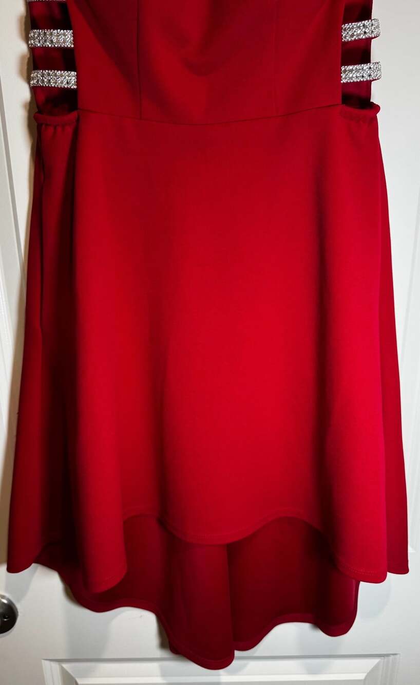 Speechless Red Halter Rhinestone Cutout High-Low Party Dress